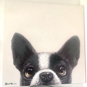 LARGE Vintage French Bulldog Boston Terrier Dog Painting On Canvas Barnett 28”